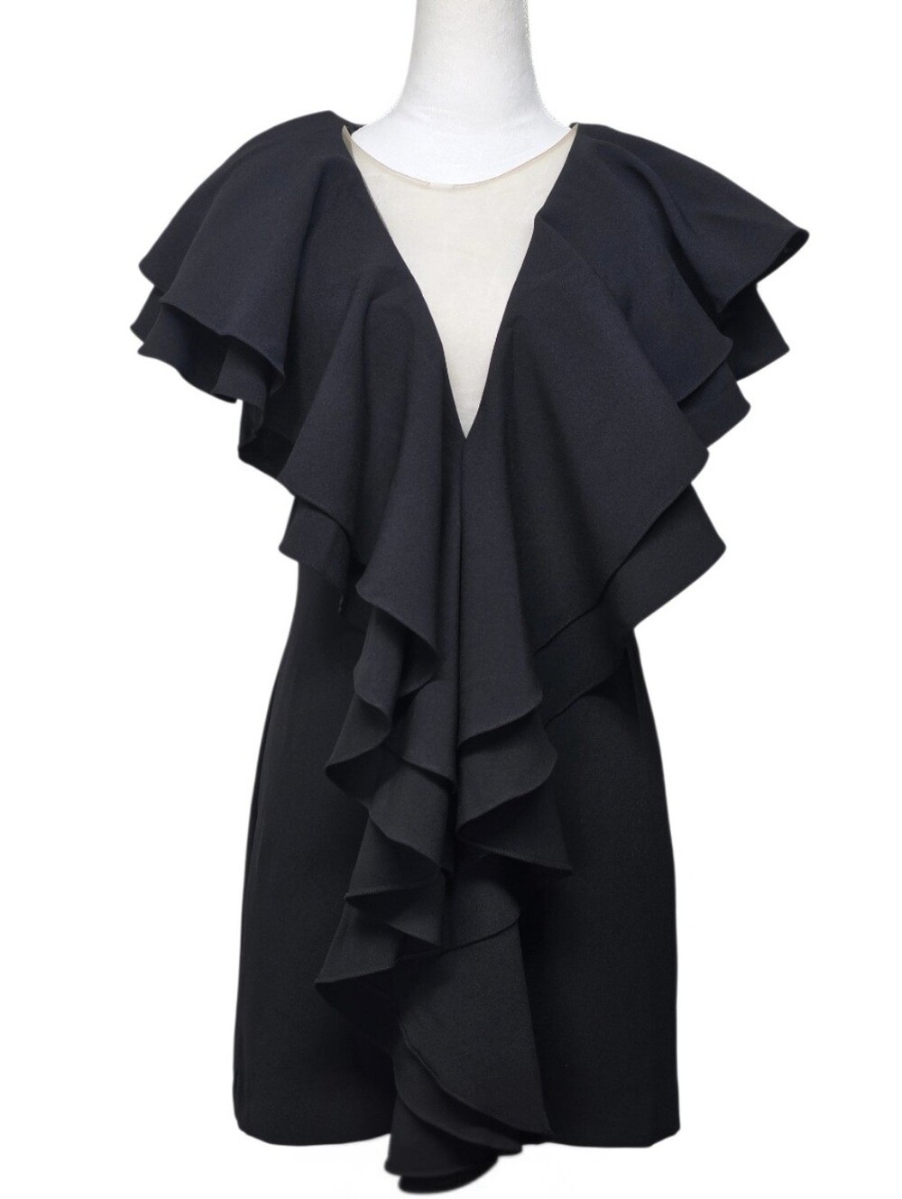 Zeta Anthropologie Black Ruffle-Front Midi Dress Size 2